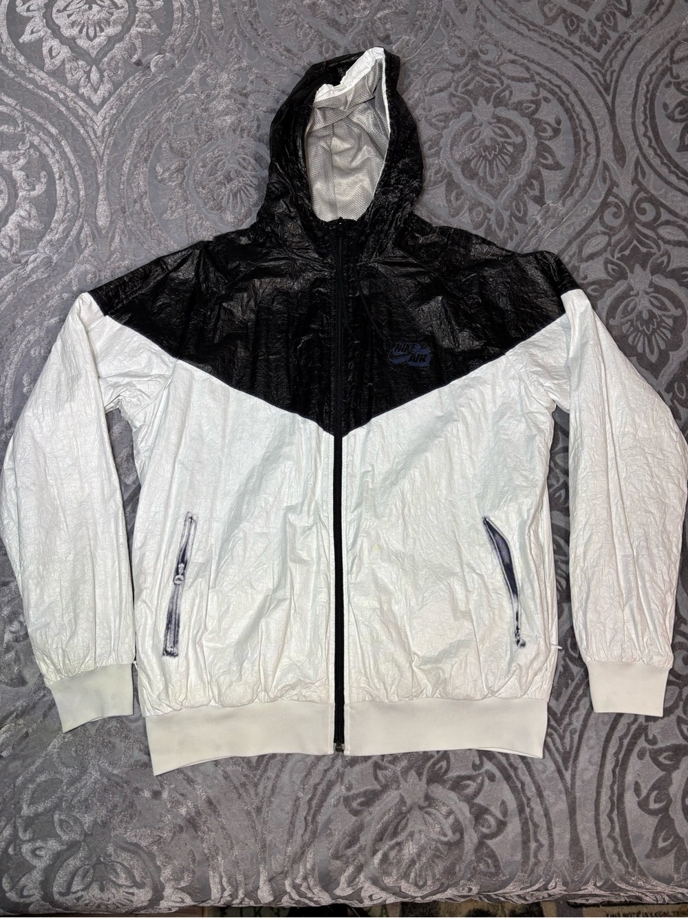 Nike NSW Windrunner Jacket Large Womens Black White Full Zip Hooded Vintage